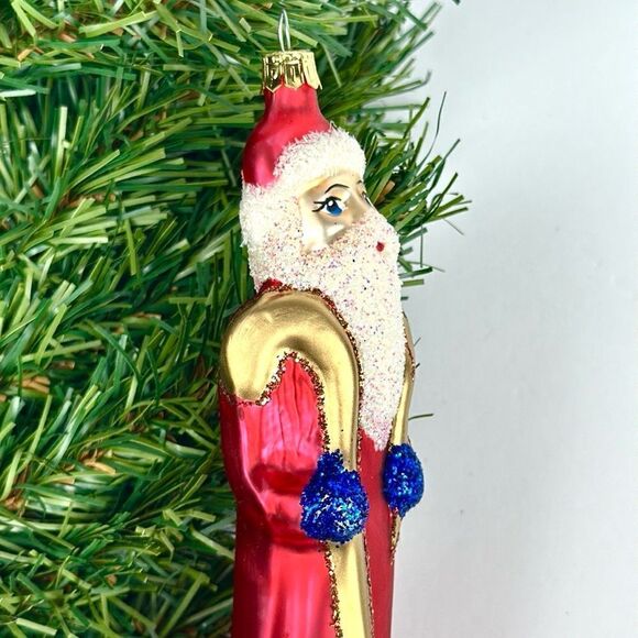 Vintage PIER 1 Blown Mercury Glass Santa Christmas Ornament Red White Gold - Picture 5 of 11